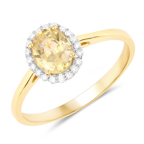 Sapphire-1.19 Carat Genuine Yellow Sapphire and White Diamond 14K Yellow Gold Ring