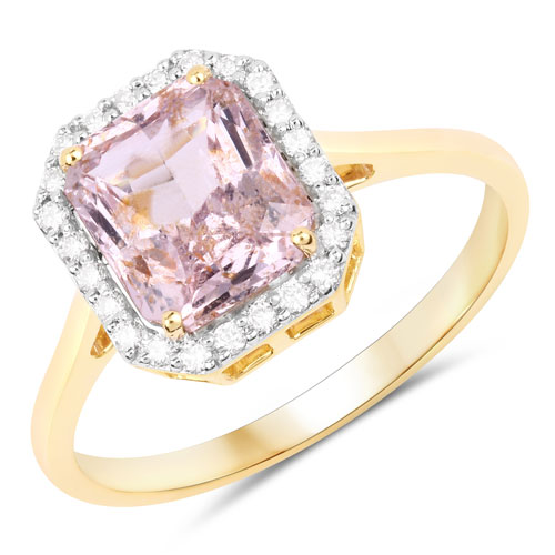 Sapphire-2.69 Carat Genuine Pink Sapphire and White Diamond 14K Yellow Gold Ring