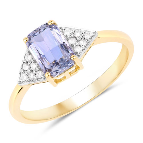 Sapphire-1.47 Carat Genuine Blue Sapphire and White Diamond 14K Yellow Gold Ring