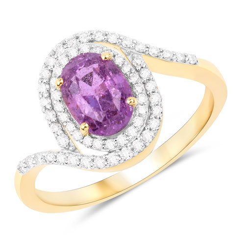 Sapphire-2.01 Carat Genuine Pink Sapphire and White Diamond 14K Yellow Gold Ring