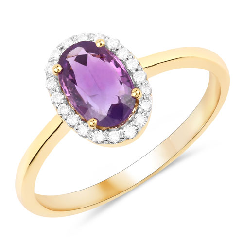 Sapphire-1.24 Carat Genuine Purple Pink Sapphire and White Diamond 14K Yellow Gold Ring