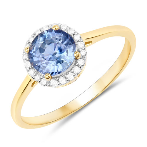 Sapphire-1.35 Carat Genuine Blue Sapphire and White Diamond 14K Yellow Gold Ring