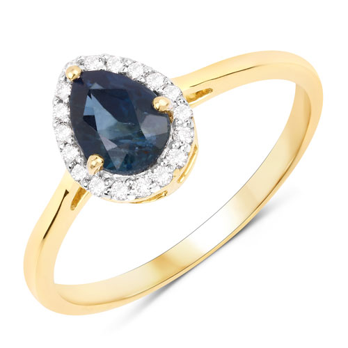 Sapphire-1.22 Carat Genuine Blue Sapphire and White Diamond 14K Yellow Gold Ring