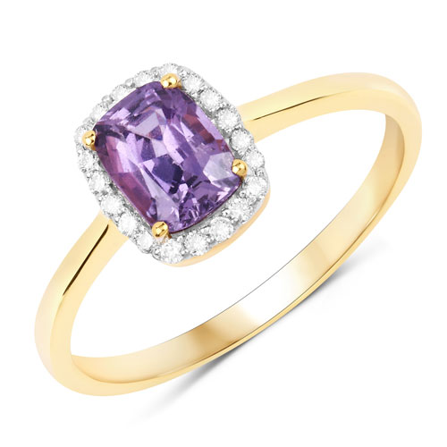 Sapphire-1.16 Carat Genuine Purple Pink Sapphire and White Diamond 14K Yellow Gold Ring