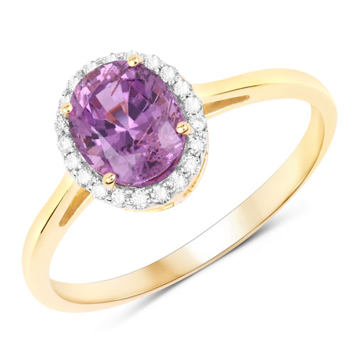 Sapphire-1.63 Carat Genuine Pink Sapphire and White Diamond 14K Yellow Gold Ring