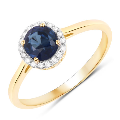 Sapphire-1.07 Carat Genuine Blue Sapphire and White Diamond 14K Yellow Gold Ring