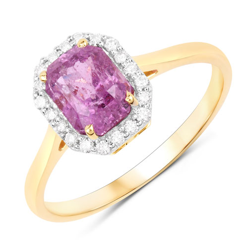 Sapphire-1.91 Carat Genuine Pink Sapphire and White Diamond 14K Yellow Gold Ring