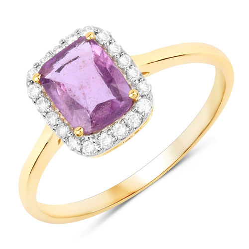 Sapphire-1.16 Carat Genuine Pink Sapphire and White Diamond 14K Yellow Gold Ring