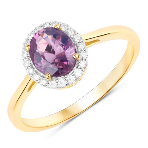 Sapphire-1.26 Carat Genuine Purple Pink Sapphire and White Diamond 14K Yellow Gold Ring