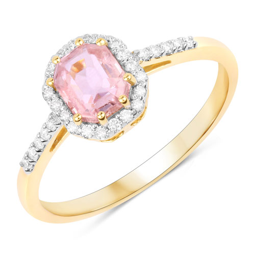 Sapphire-1.18 Carat Genuine Pink Sapphire and White Diamond 14K Yellow Gold Ring