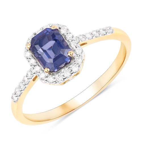 Sapphire-1.37 Carat Genuine Purple Blue Sapphire and White Diamond 14K Yellow Gold Ring