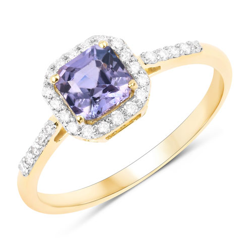 Sapphire-1.27 Carat Genuine Purple Pink Sapphire and White Diamond 14K Yellow Gold Ring