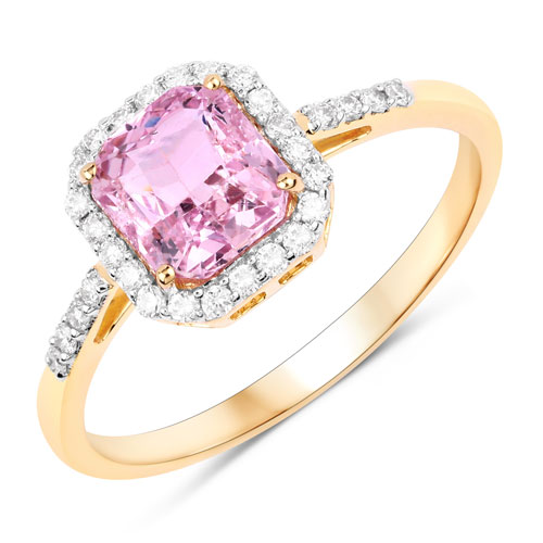 Sapphire-1.75 Carat Genuine Pink Sapphire and White Diamond 14K Yellow Gold Ring