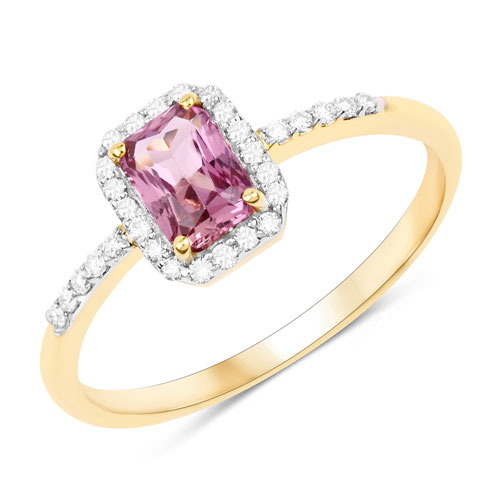 Sapphire-0.90 Carat Genuine Pink Sapphire and White Diamond 14K Yellow Gold Ring