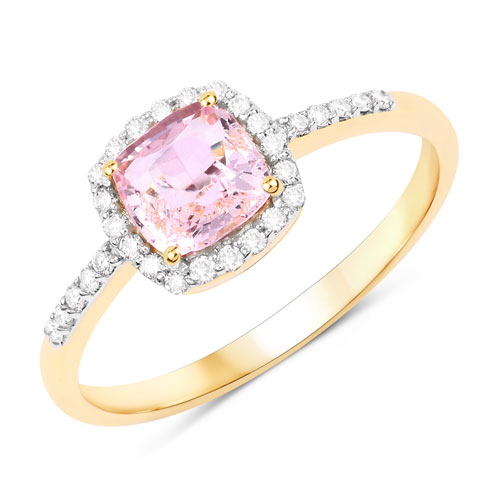 Sapphire-1.13 Carat Genuine Pink Sapphire and White Diamond 14K Yellow Gold Ring