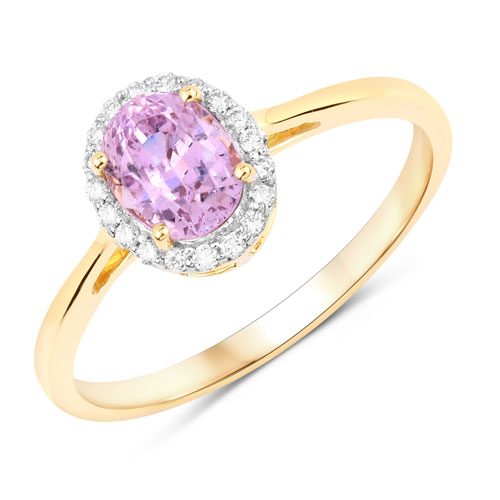 Sapphire-1.31 Carat Genuine Pink Sapphire and White Diamond 14K Yellow Gold Ring