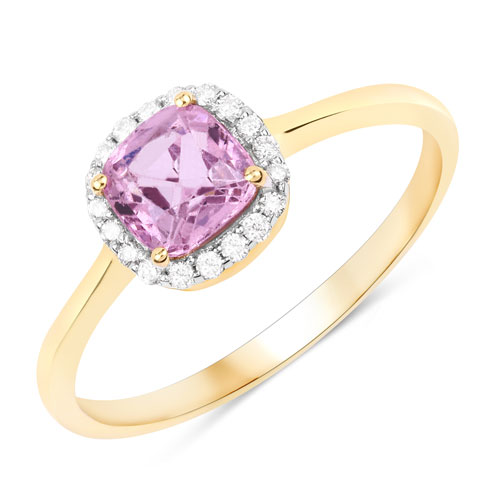 Rings-1.09 Carat Genuine Pink Spinel and White Diamond 14K Yellow Gold Ring