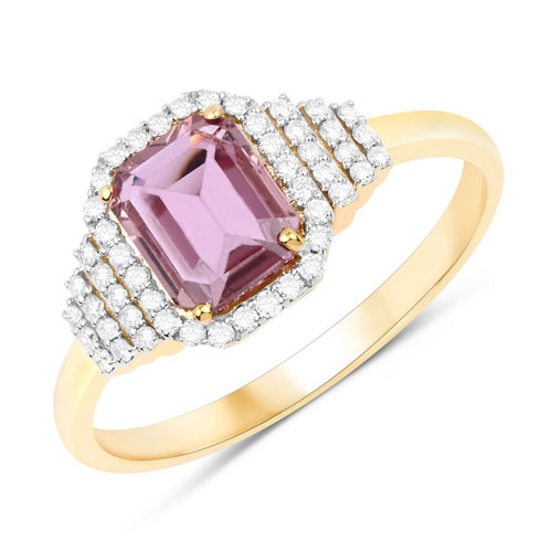 Sapphire-1.34 Carat Genuine Pink Sapphire and White Diamond 14K Yellow Gold Ring