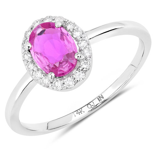 Sapphire-1.00 Carat Genuine Pink Sapphire and White Diamond 14K White Gold Ring