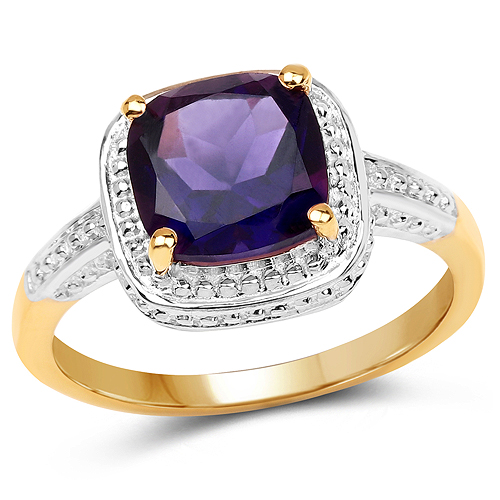 Amethyst-14K Yellow Gold Plated 1.80 Carat Genuine Amethyst .925 Sterling Silver Ring