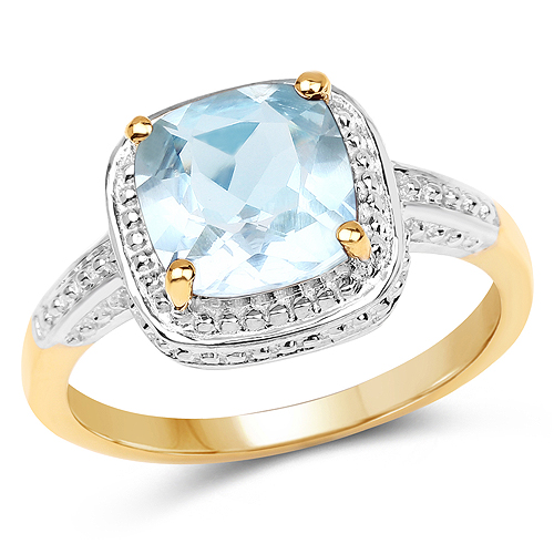 Rings-14K Yellow Gold Plated 2.30 Carat Genuine Blue Topaz .925 Sterling Silver Ring