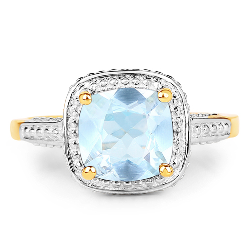 14K Yellow Gold Plated 2.30 Carat Genuine Blue Topaz .925 Sterling Silver Ring