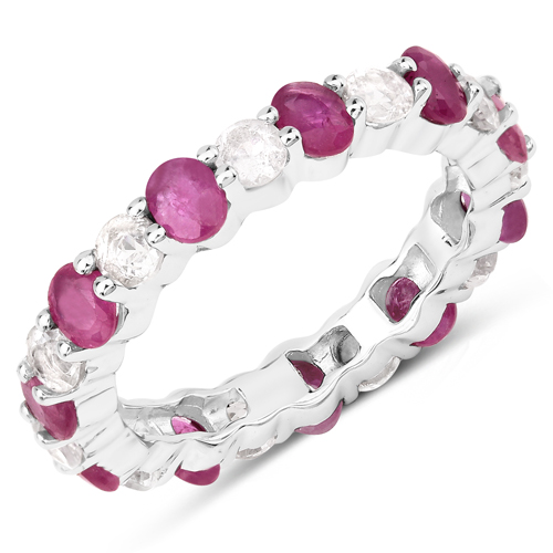 Ruby-3.63 Carat Genuine Ruby and White Topaz .925 Sterling Silver Ring