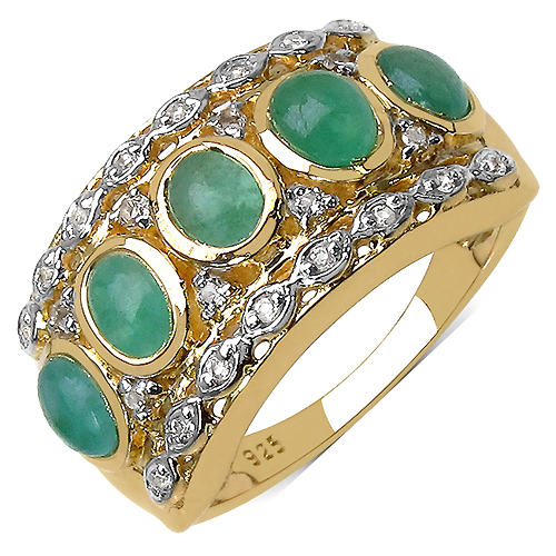 Emerald-14K Yellow Gold Plated 1.95 Carat Genuine Emerald .925 Sterling Silver Ring