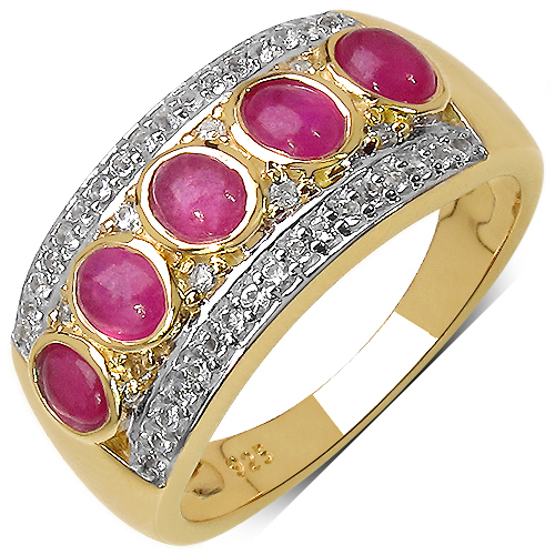 Ruby-14K Yellow Gold Plated 1.81 Carat Genuine Ruby & White Topaz .925 Sterling Silver Ring