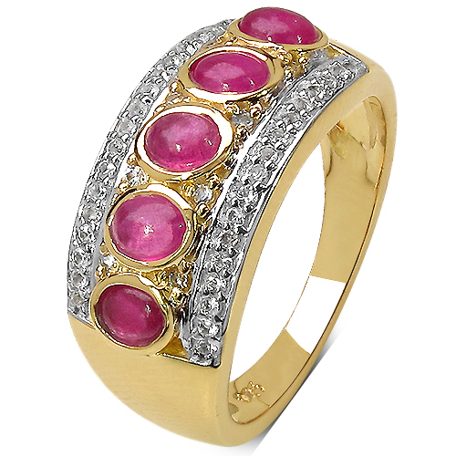 14K Yellow Gold Plated 1.81 Carat Genuine Ruby & White Topaz .925 Sterling Silver Ring