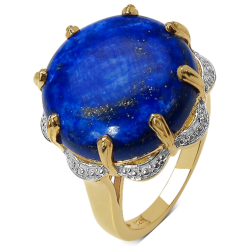 14K Yellow Gold Plated 21.78 Carat Genuine Lapis .925 Sterling Silver Ring