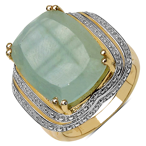 Rings-14K Yellow Gold Plated 13.15 Carat Genuine Aquamarine .925 Sterling Silver Ring