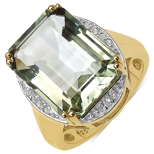 Amethyst-14K Yellow Gold Plated 11.59 Carat Genuine Green Amethyst & White Topaz .925 Sterling Silver Ring