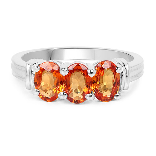 1.95 Carat Genuine Orange Sapphire .925 Sterling Silver Ring