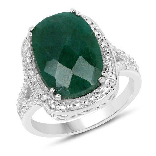 Emerald-5.60 Carat Dyed Emerald .925 Sterling Silver Ring