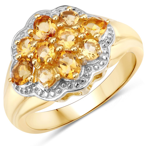 Citrine-14K Yellow Gold Plated 1.24 Carat Genuine Citrine .925 Sterling Silver Ring