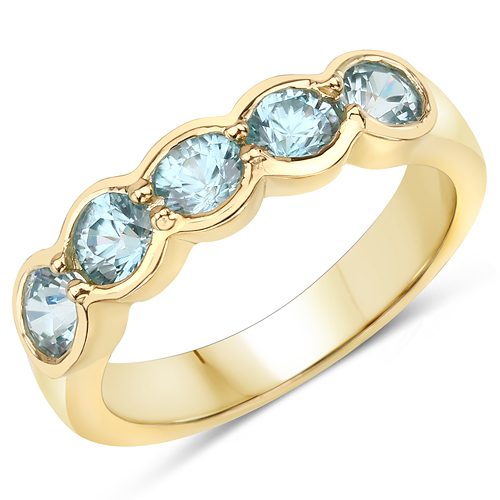 Rings-14K Yellow Gold Plated 1.60 Carat Genuine Blue Topaz .925 Sterling Silver Ring
