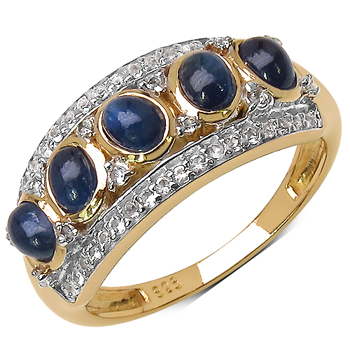 Sapphire-14K Yellow Gold Plated 1.96 Carat Genuine Blue Sapphire .925 Sterling Silver Ring