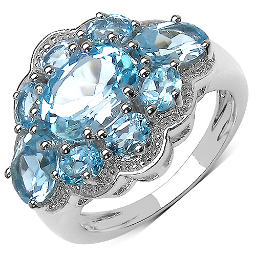 Rings-5.04 Carat Genuine Blue Topaz .925 Sterling Silver Ring