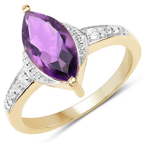Amethyst-14K Yellow Gold Plated 1.45 Carat Genuine Amethyst & White Topaz .925 Sterling Silver Ring