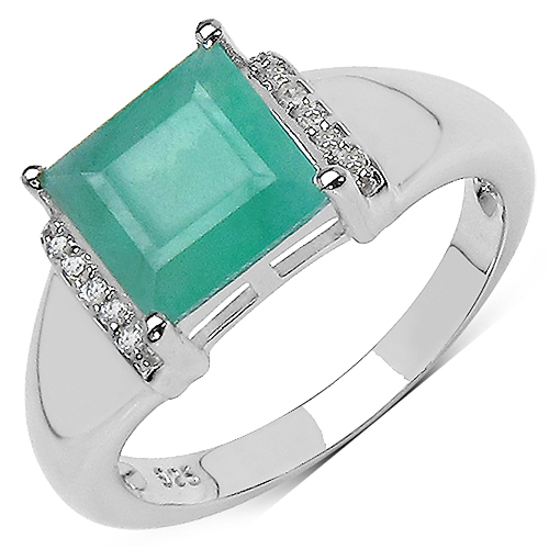 Emerald-2.55 Carat Genuine Emerald and White Diamond .925 Sterling Silver Ring