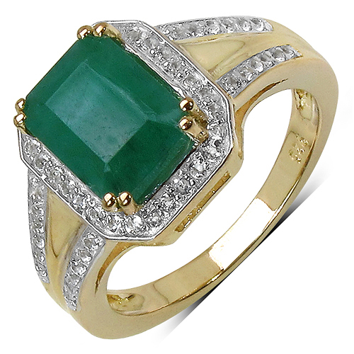 Emerald-2.48 Carat Genuine Emerald and White Diamond .925 Sterling Silver Ring