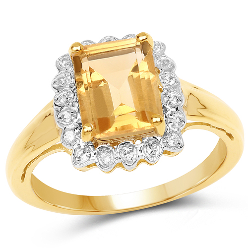 Citrine-14K Yellow Gold Plated 2.29 Carat Genuine Golden Citrine and White Topaz .925 Sterling Silver Ring