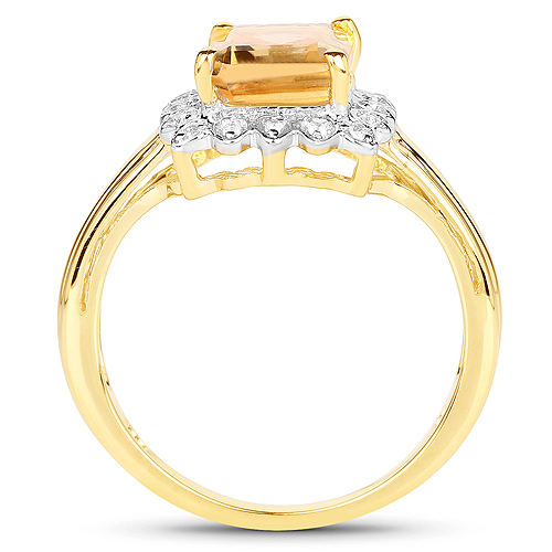 14K Yellow Gold Plated 2.29 Carat Genuine Golden Citrine and White Topaz .925 Sterling Silver Ring