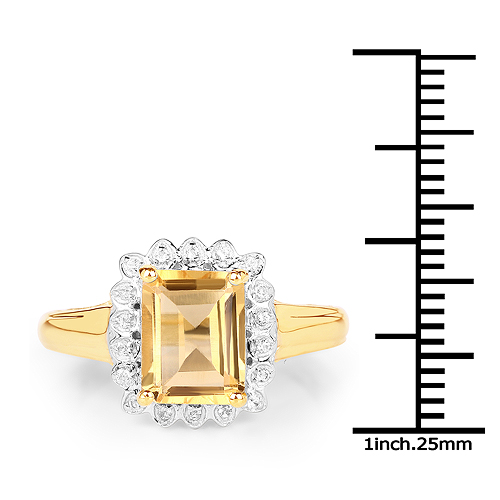 14K Yellow Gold Plated 2.29 Carat Genuine Golden Citrine and White Topaz .925 Sterling Silver Ring