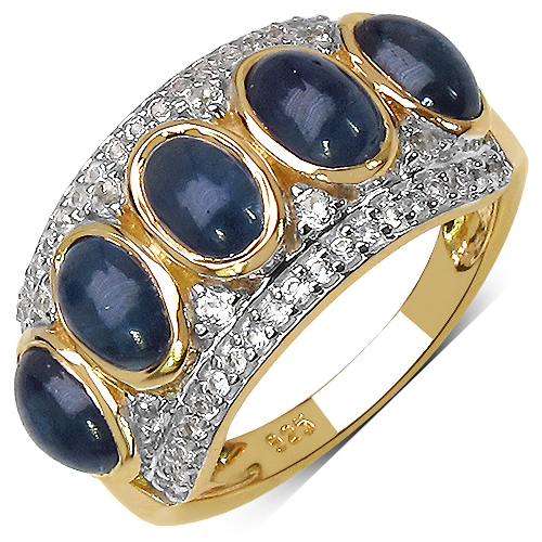 Sapphire-14K Yellow Gold Plated 2.75 Carat Genuine Blue Sapphire .925 Sterling Silver Ring