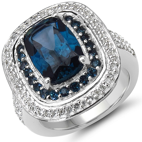 Rings-5.25 Carat Genuine London Blue Topaz and White Topaz .925 Sterling Silver Ring