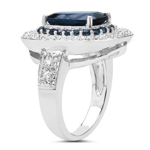 5.25 Carat Genuine London Blue Topaz and White Topaz .925 Sterling Silver Ring