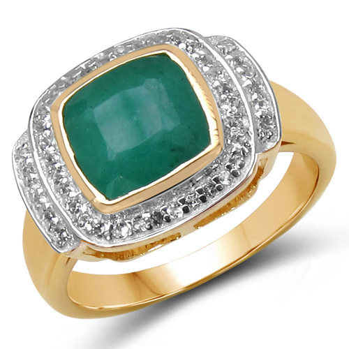 Emerald-14K Yellow Gold Plated 2.43 Carat Genuine Emerald & White Topaz .925 Sterling Silver Ring