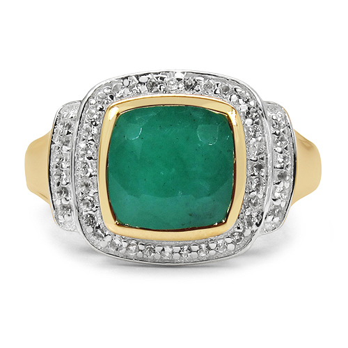 14K Yellow Gold Plated 2.43 Carat Genuine Emerald & White Topaz .925 Sterling Silver Ring